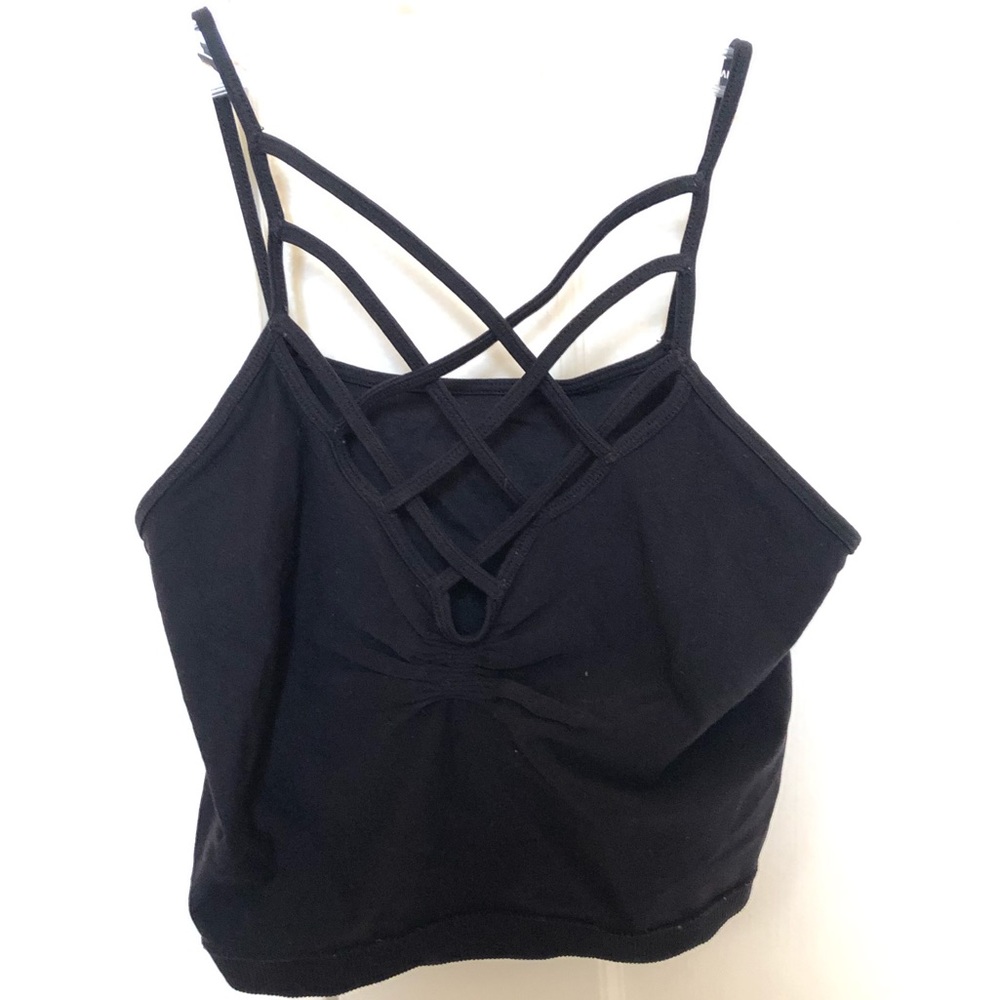 AQUA OS criss cross front black bralette top